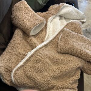 WOMENS: Tan and White Puffer Jacket with Plush Texture and double sided!